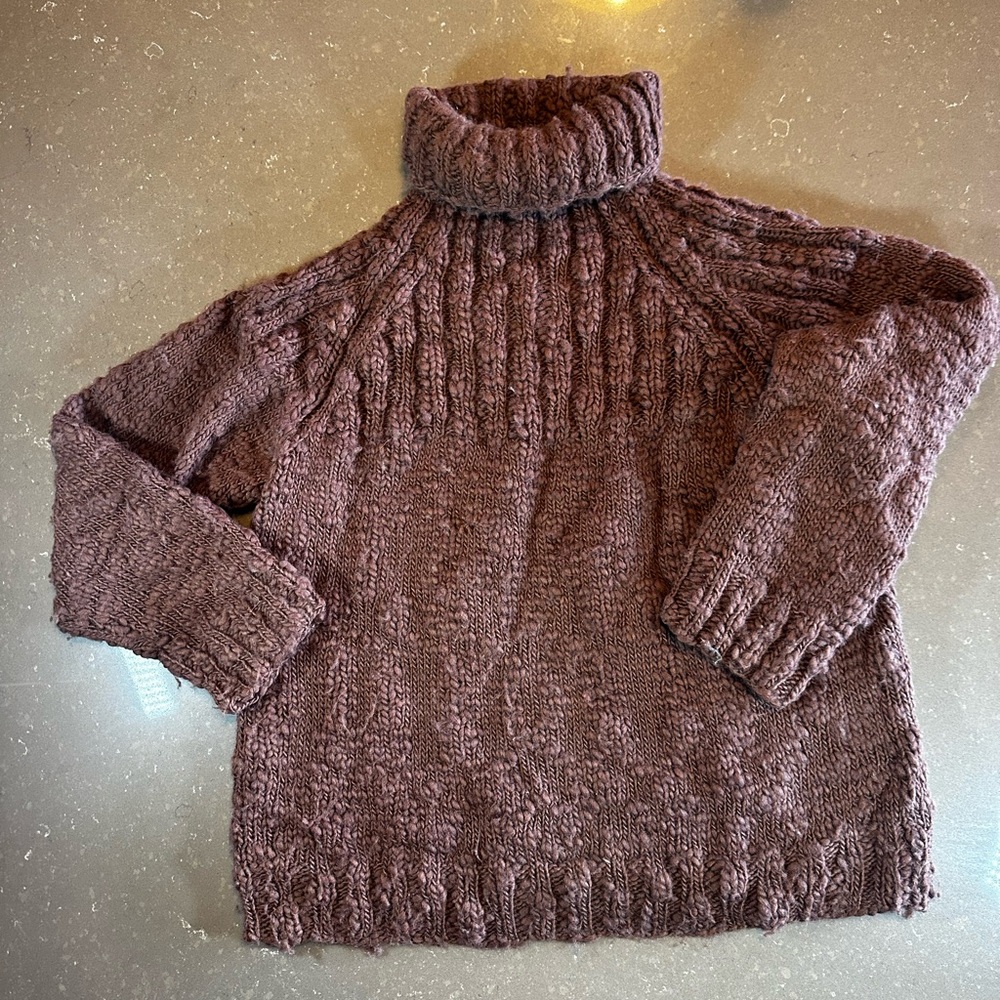 Chunky wool Knit Turtleneck Sweater - Brown